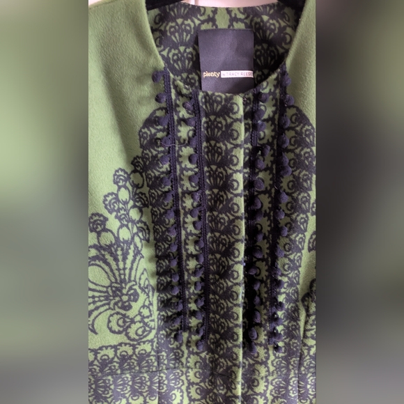 Tracy Reese Green and Black Patterned Coat - Picture 3 of 15